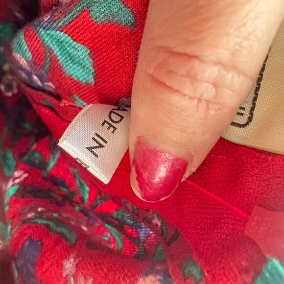 Vintage Jenny Mcdowell Girls Floral Dress Red Blue Velvet Button England Size 6 - Picture 8 of 11